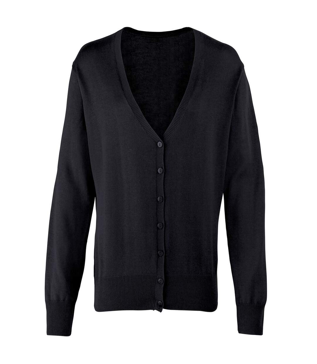 Womens/ladies Cotton Acrylic V Neck Cardigan Black Premier-1