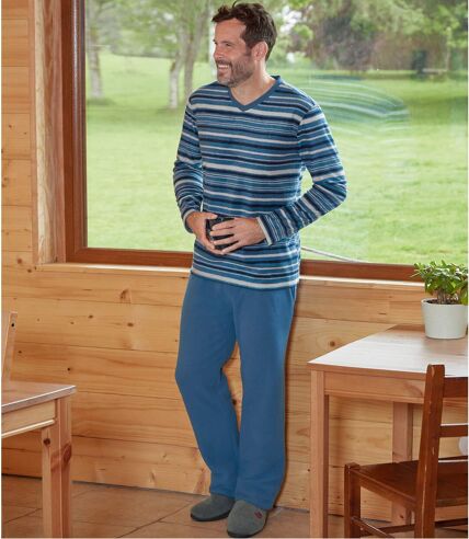 Men's Striped Microfleece Pyjamas - Blue