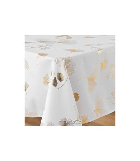 Nappe Imprimé Métallisé Bloomy 150x300cm Blanc & Or