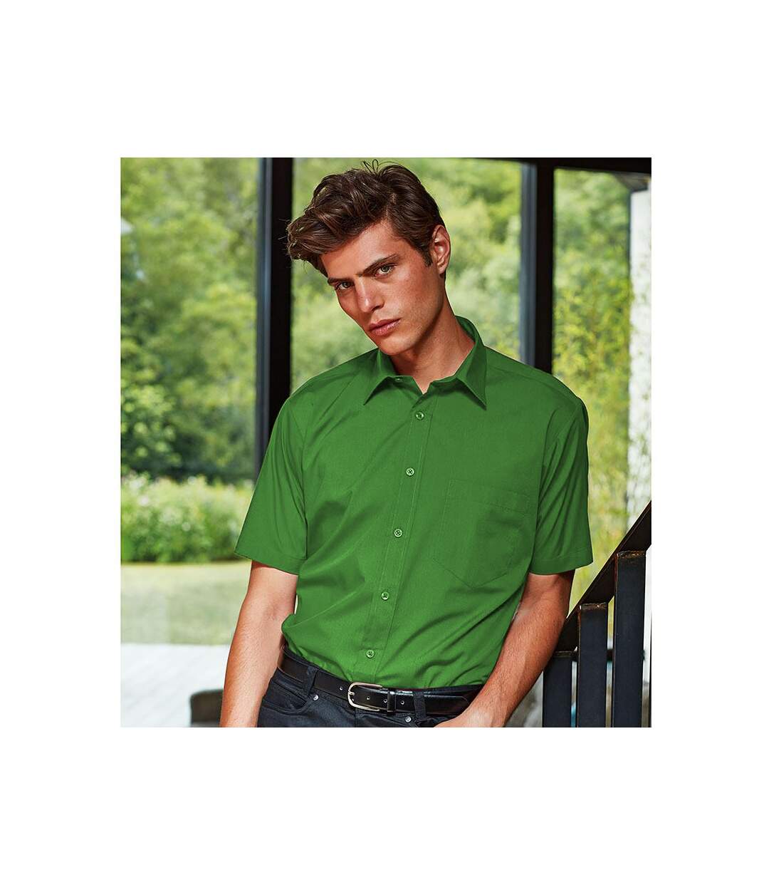 Mens short sleeve formal poplin plain work shirt emerald Premier