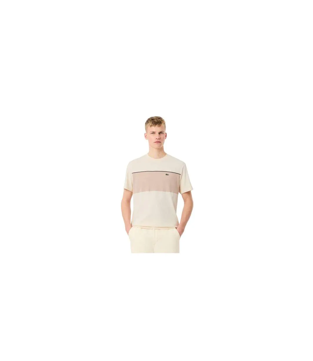 T-shirt Motif/style Blocs De Couleurs Homme Beige Lacoste-1