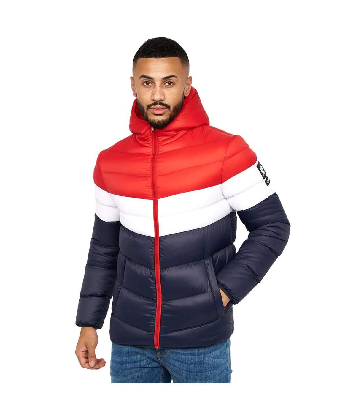 Crosshatch Mens Crowlave Panelled Padded Jacket (Navy/Blue/White)
