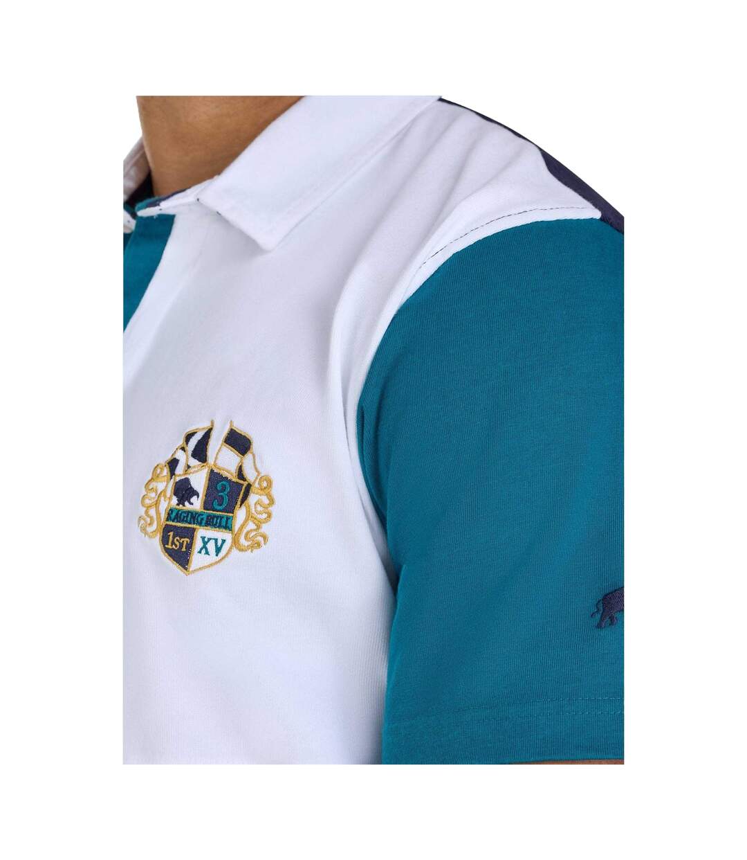 Polo Rugby Motif/style Harlequin Homme Bleu Sarcelle Raging Bull-4