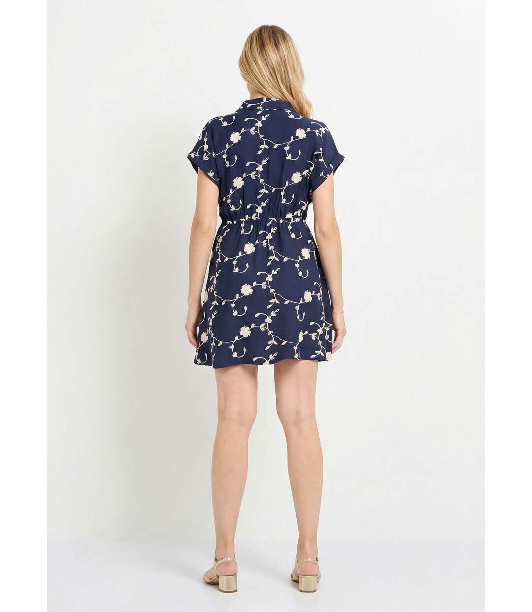 Robe courte taille nouée, fleurs brodées-2