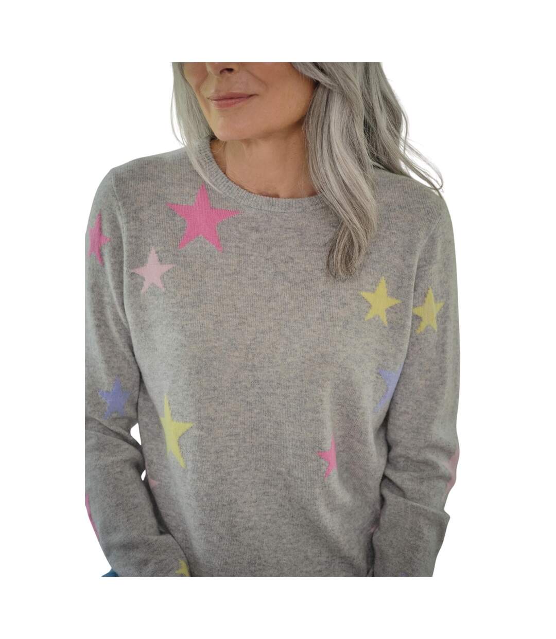 Womens/ladies Star Cashmere Merino Crew Neck Jumper Grey WoolOvers-3