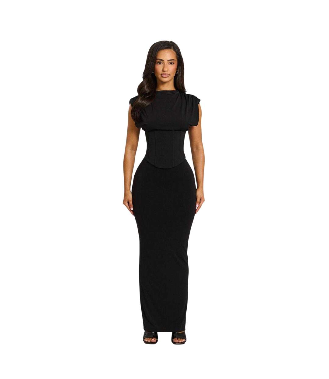 Robe Longue Femme Sandra Col Montant Détails Corset Et Mancherons Noir Mars The Label-2