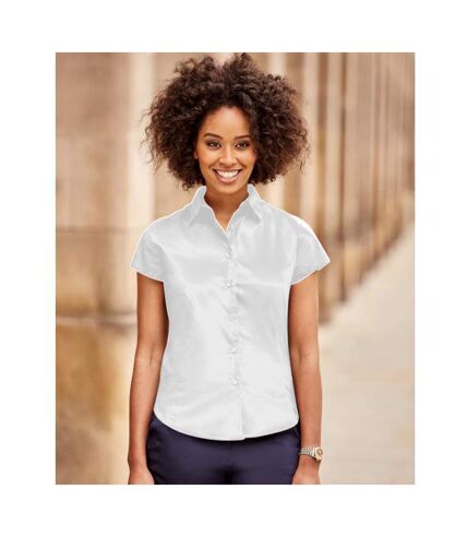Russell Collection Ladies/Womens Cap Sleeve Easy Care Fitted Shirt (White)