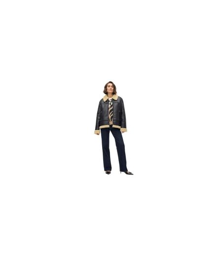 Womens/ladies Kay Pilot Style Relaxed Fit Jacket Black Oatmeal Vero Moda