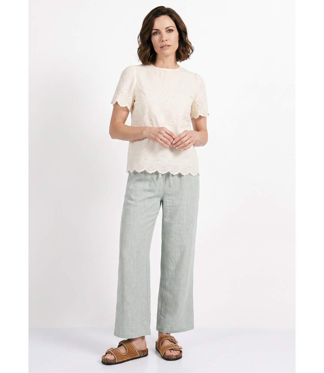 Blouse broderie anglaise à col rond-3