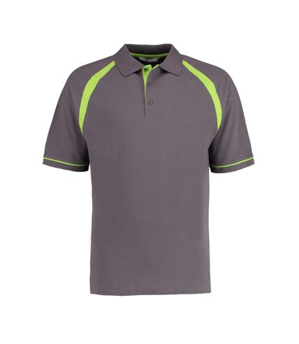 Mens oak hill polo shirt charcoal/lime Kustom Kit