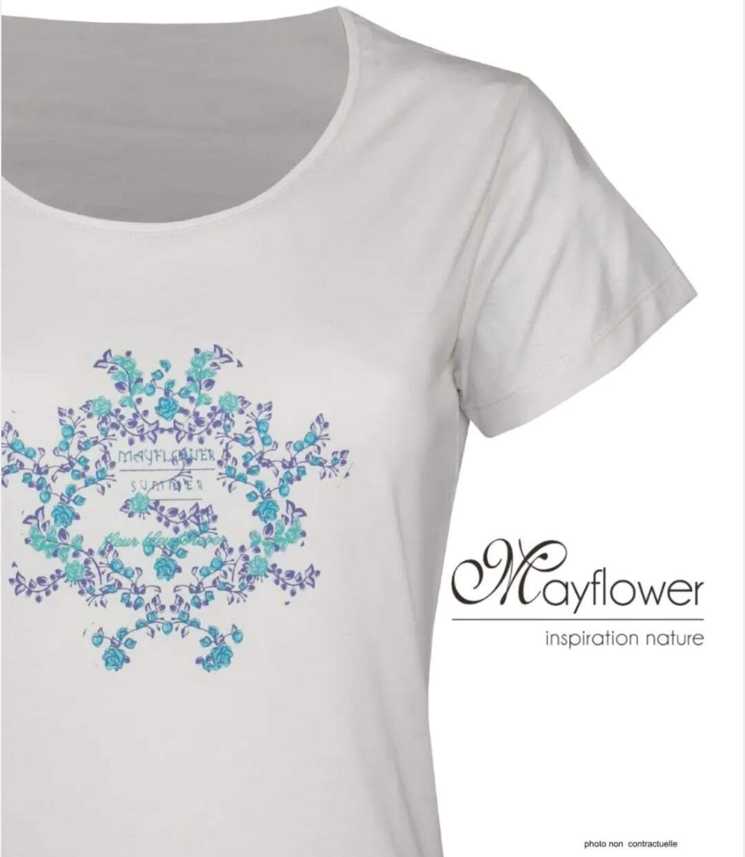 Tee-shirt Mayflower Diapo2 en coton blanc : l'élégance d'une sérigraphie artistique-4