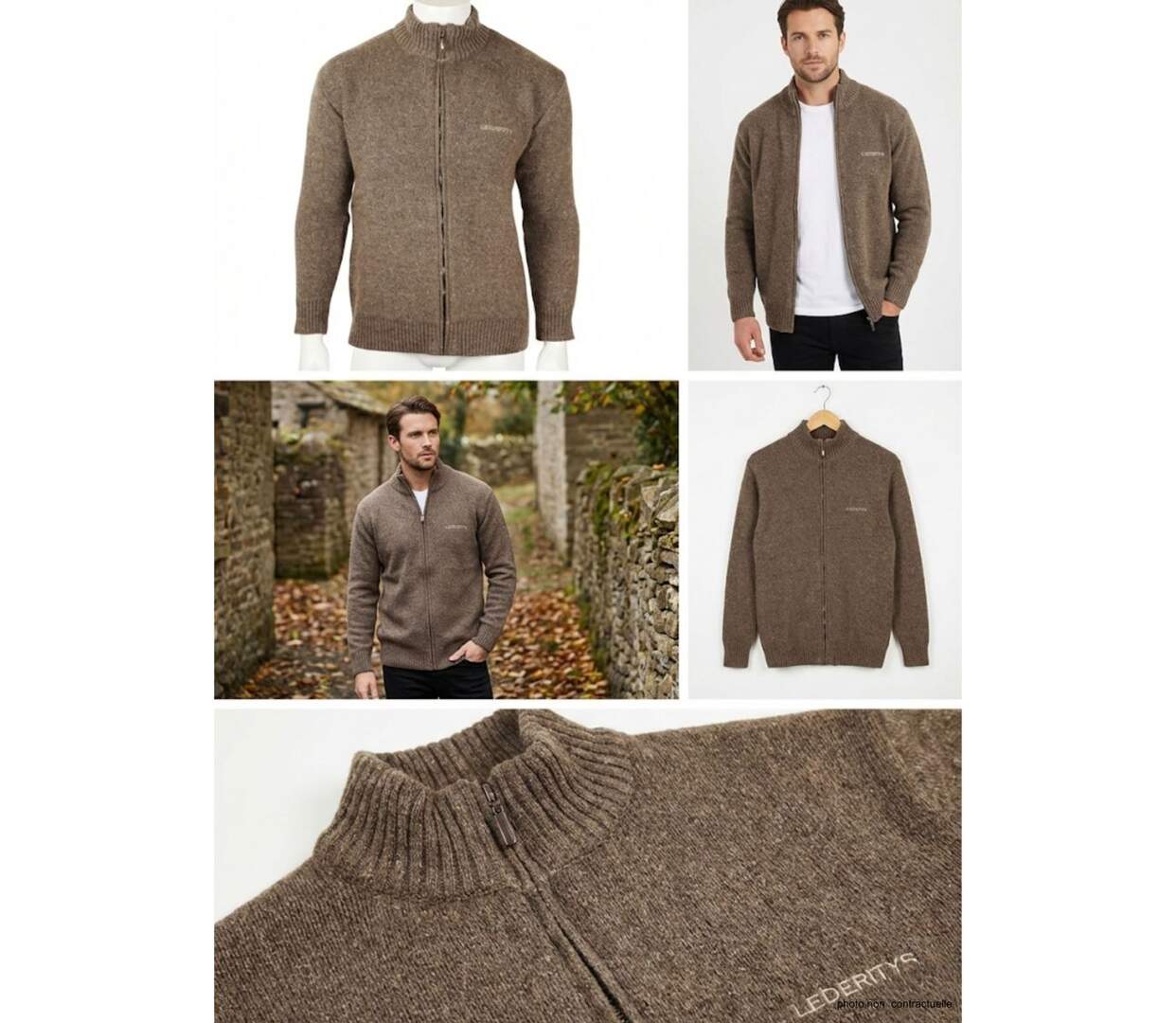 Cardigan Full Zip Homme Ledertys Marron en Laine LY0717-3