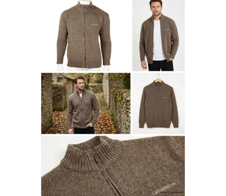 Cardigan Full Zip Homme Ledertys Marron en Laine LY0717