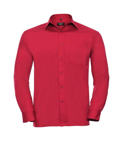 Russell Collection Mens Long Sleeve Easy Care Poplin Shirt (Classic Red)