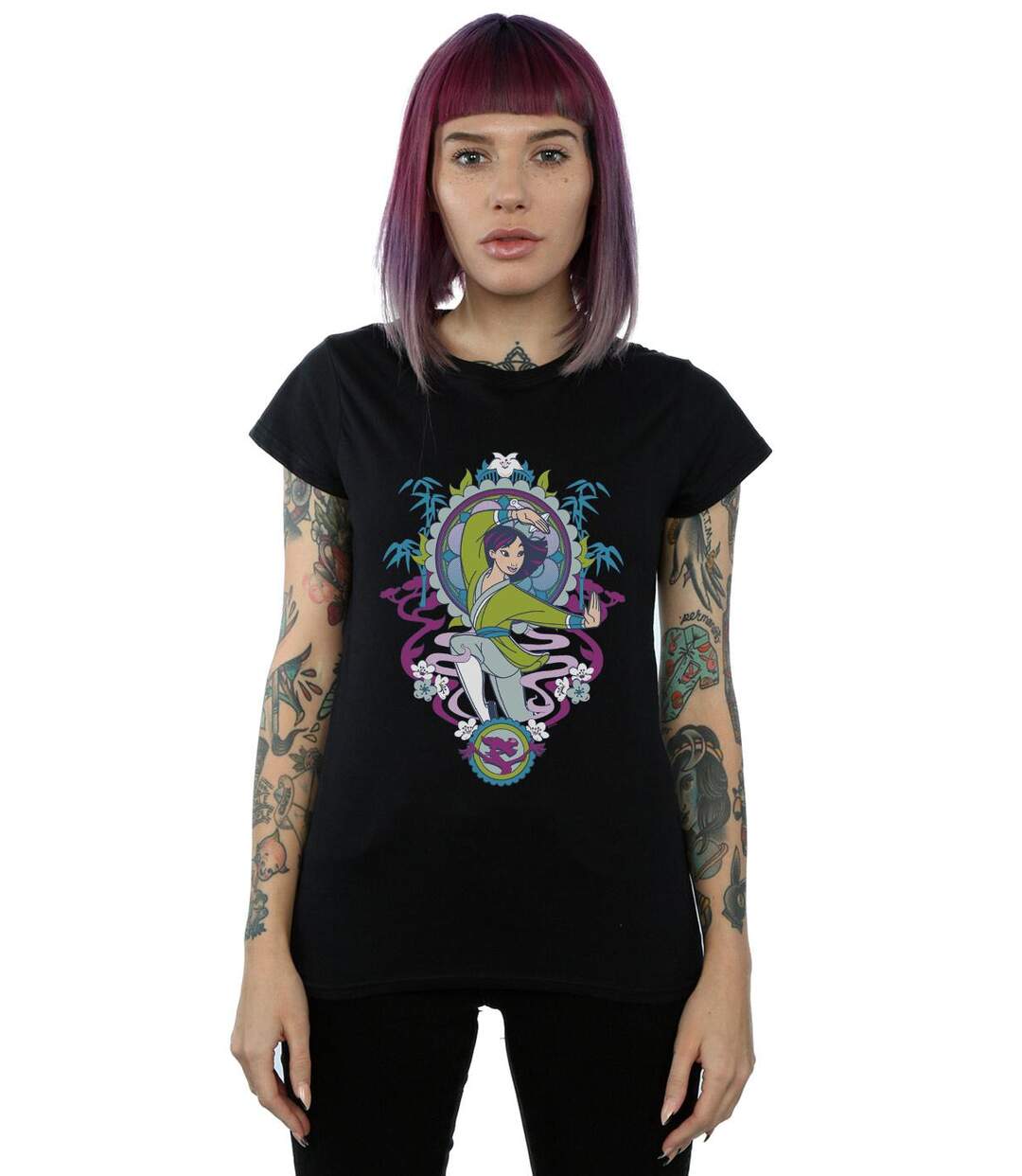 Disney Femme/Les femmes Mulan - T-shirt en coton ornemental (Noir) - UTBI16052-2