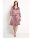 Robe courte évasée satin fleuri col V boutonné-1