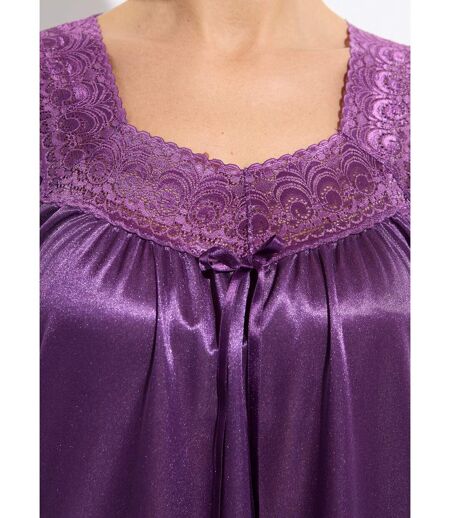 Chemise de nuit satinée longue antistatique dentelle