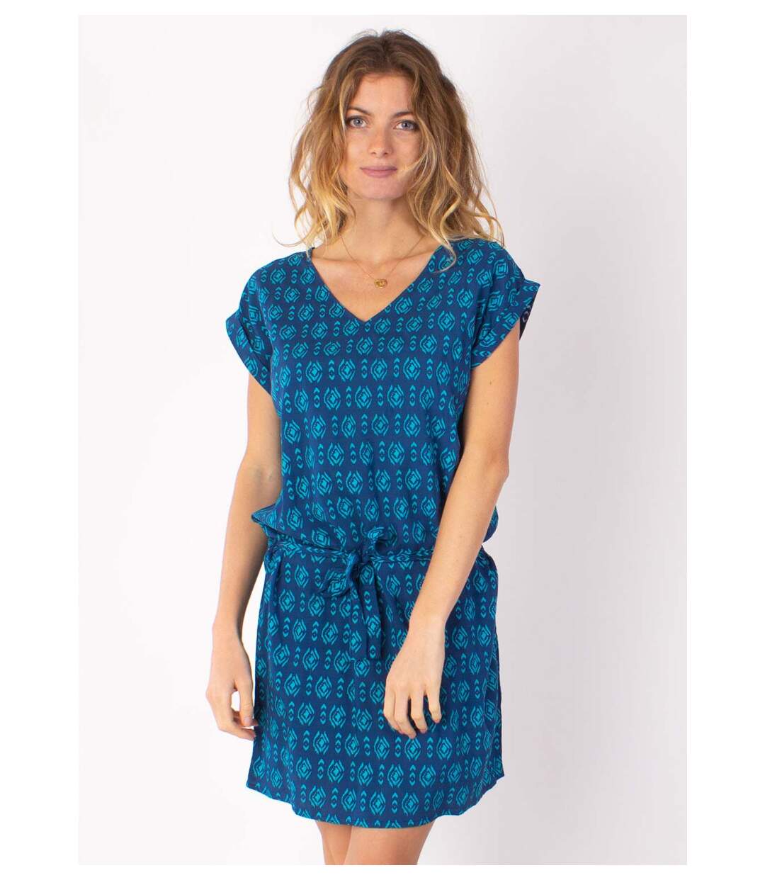 Robe courte fluide SALMA imprimé ethnique bleu Coton Du Monde