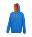 Awdis Varsity Hooded Sweatshirt / Hoodie (Sapphire Blue/Orange Crush) - UTRW165