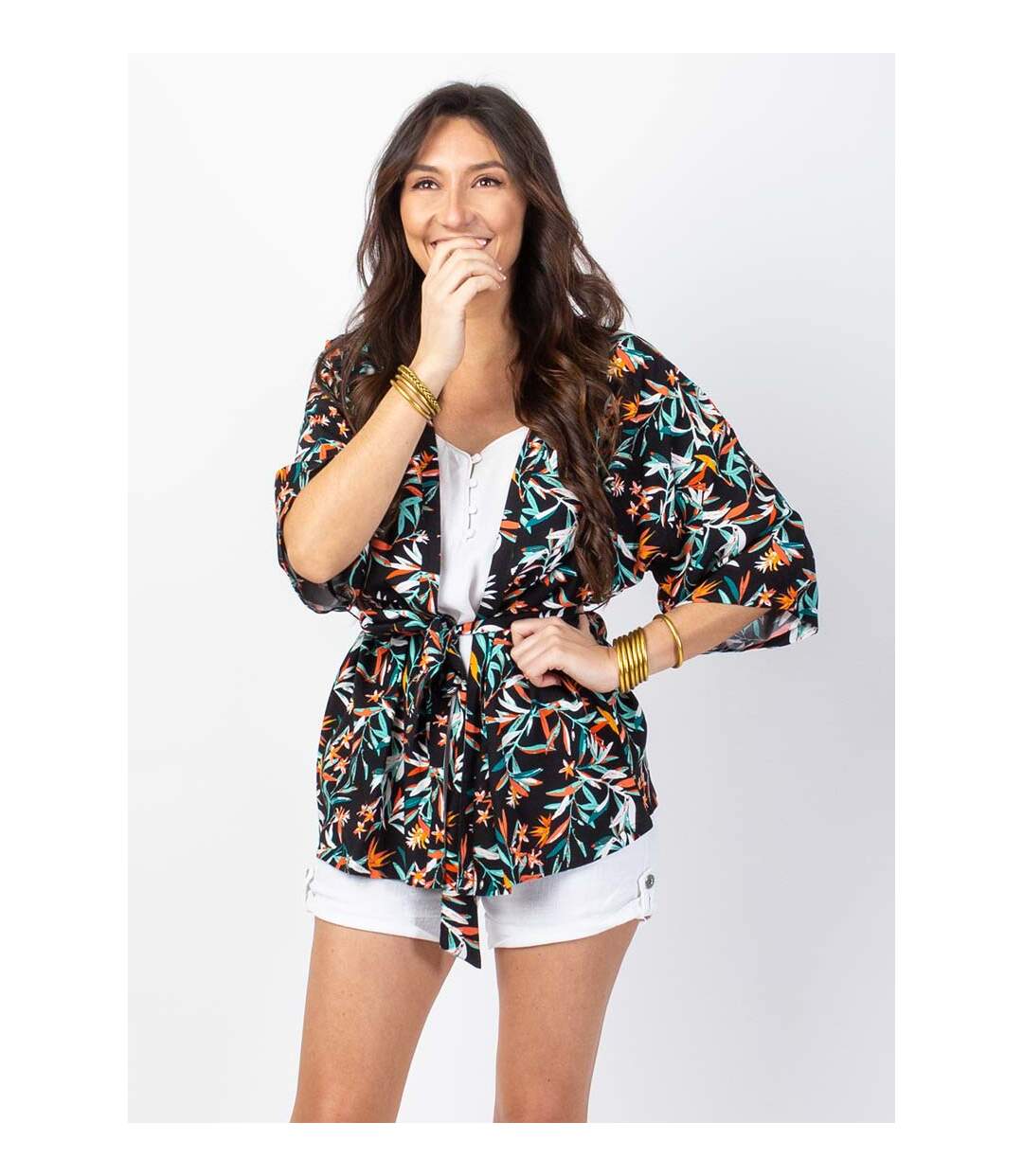 Veste courte esprit kimono AYAKO motif tropical Coton Du Monde-2