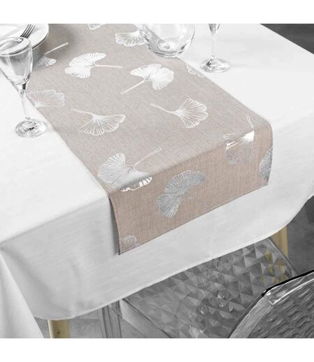 Nappe & Chemin de Table Euphoria 140x250cm Blanc & Noisette