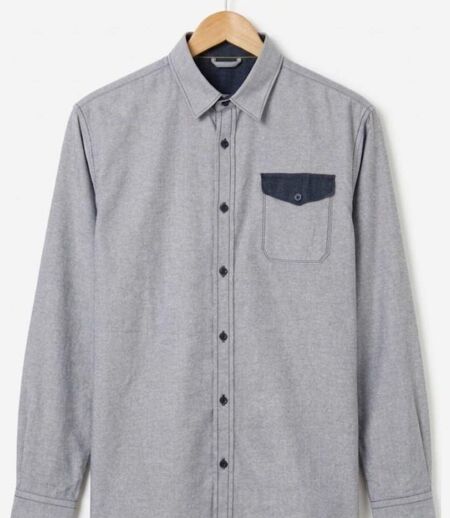 WINCHESTER TALISMAN1 — Chemise à carreaux manches longues bleu chambray : aisance naturelle en pur coton