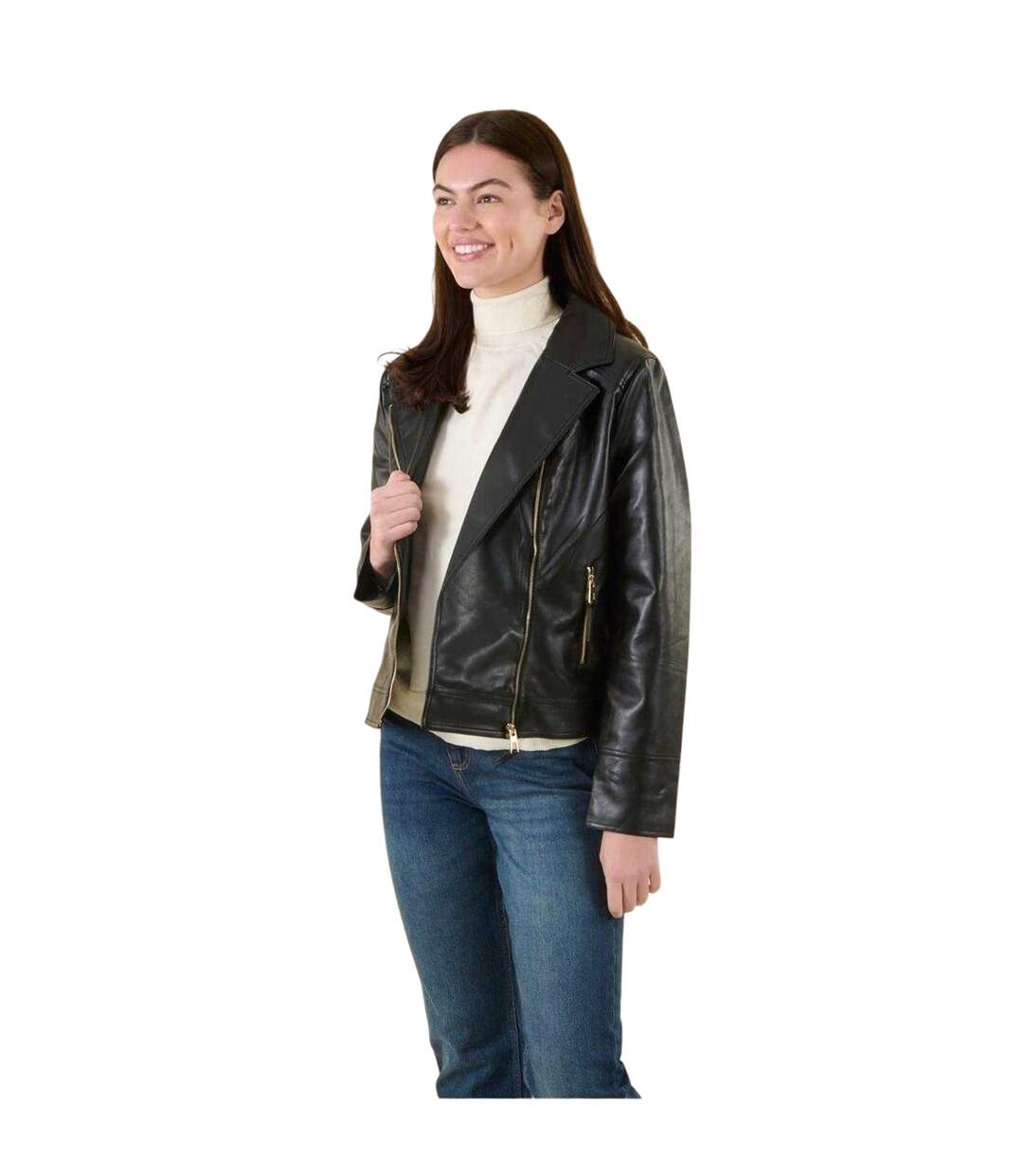 Womens/ladies Roxanne Faux Leather Biker Jacket Black Harvey & Jones-4