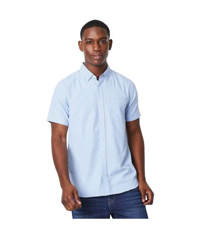 Mens grid checked short-sleeved shirt blue Maine