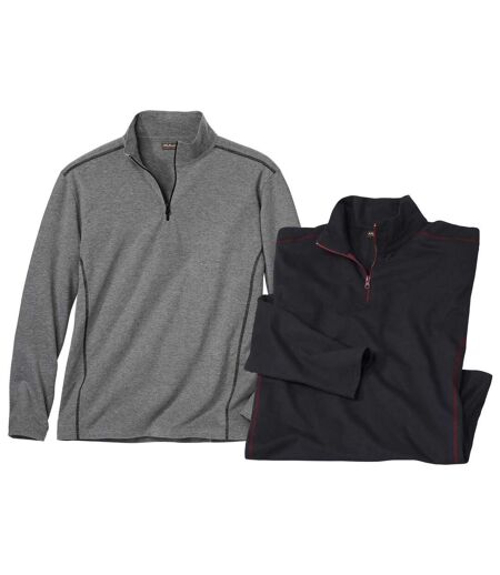 Pack of 2 Men's Zip-Up Polo Shirts - Grey Black