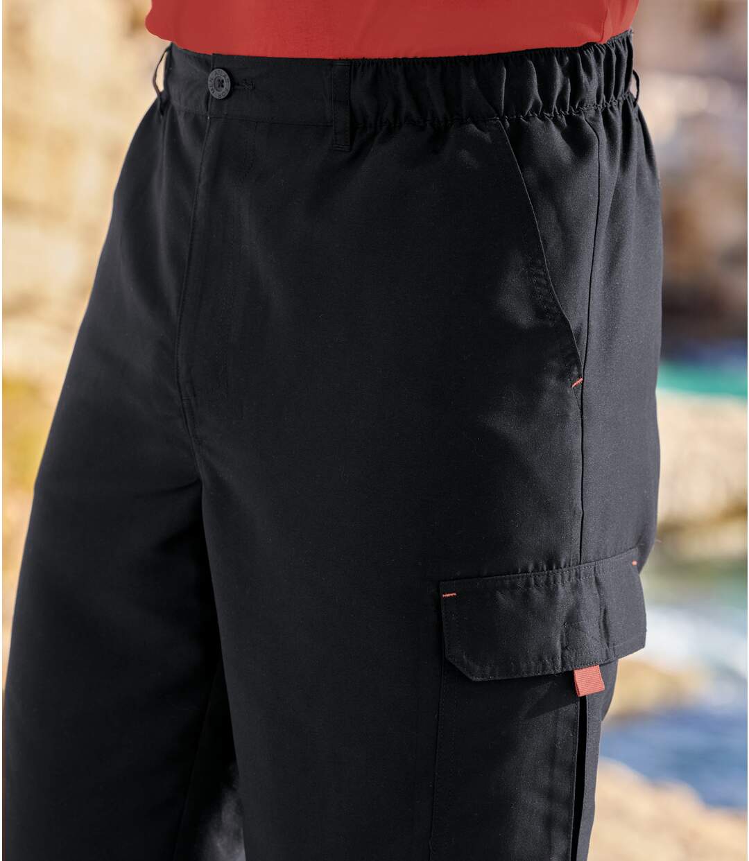 Men's Black Microfibre Cargo Shorts-3