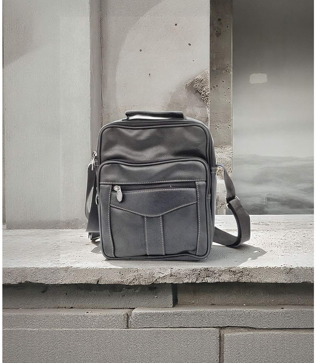 Sacoche bandoulière homme en simili cuir - Noir - Elégance fonctionnelle pour un style urbain-3