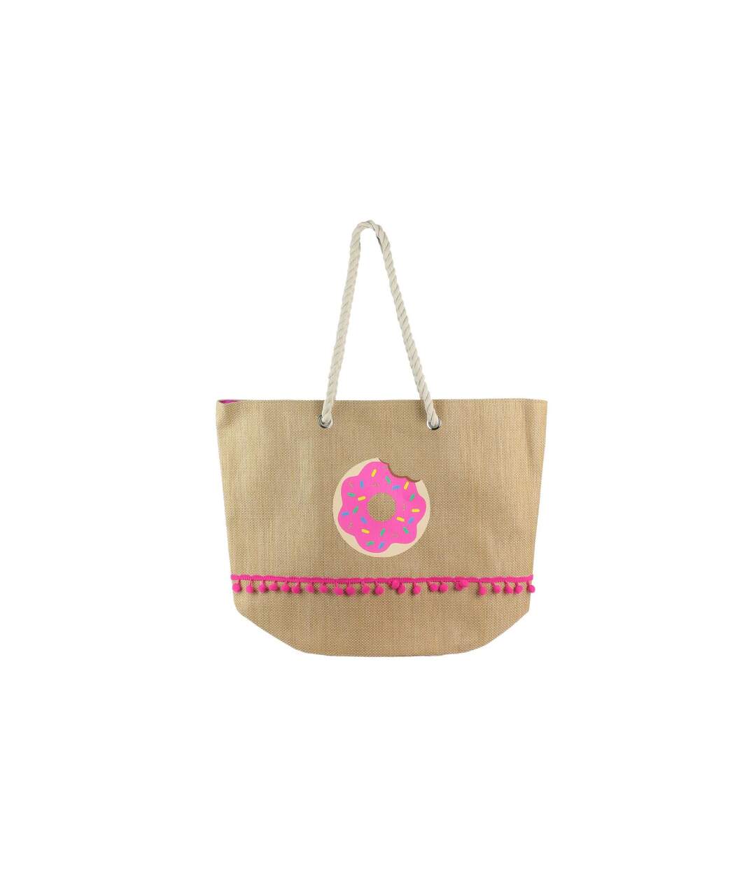 Sac Cabas à Pompons Donuts 55cm Naturel-1