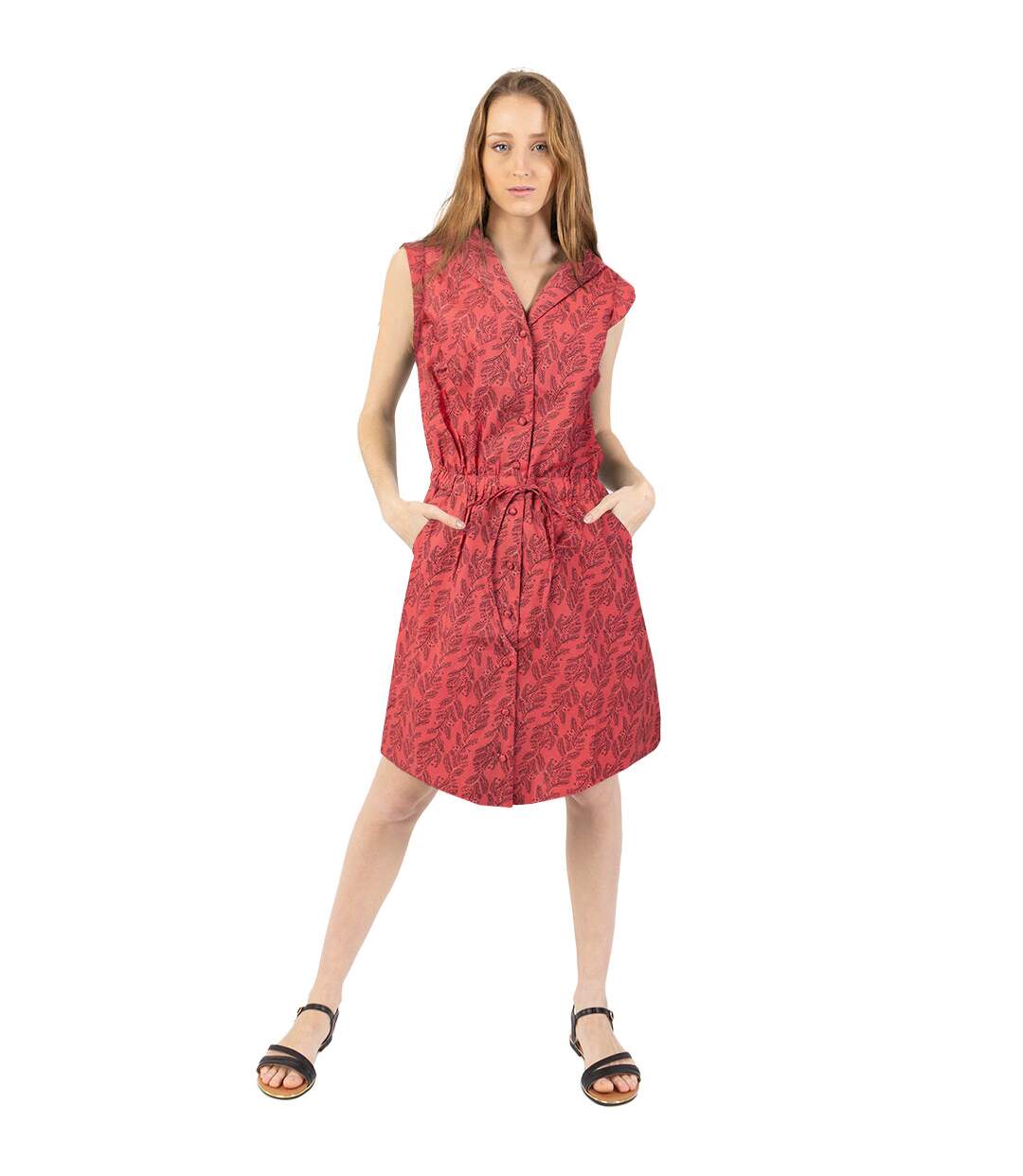 Robe courte ASSIA rouge en coton col chemise Coton Du Monde