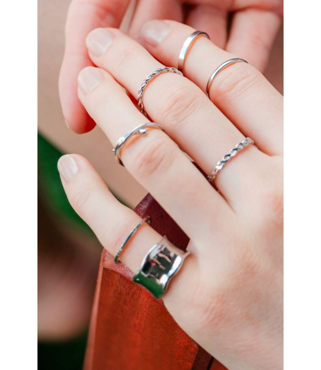 8 Piece Stackable Multisize Thick Silver Band Boho Ring Set-1