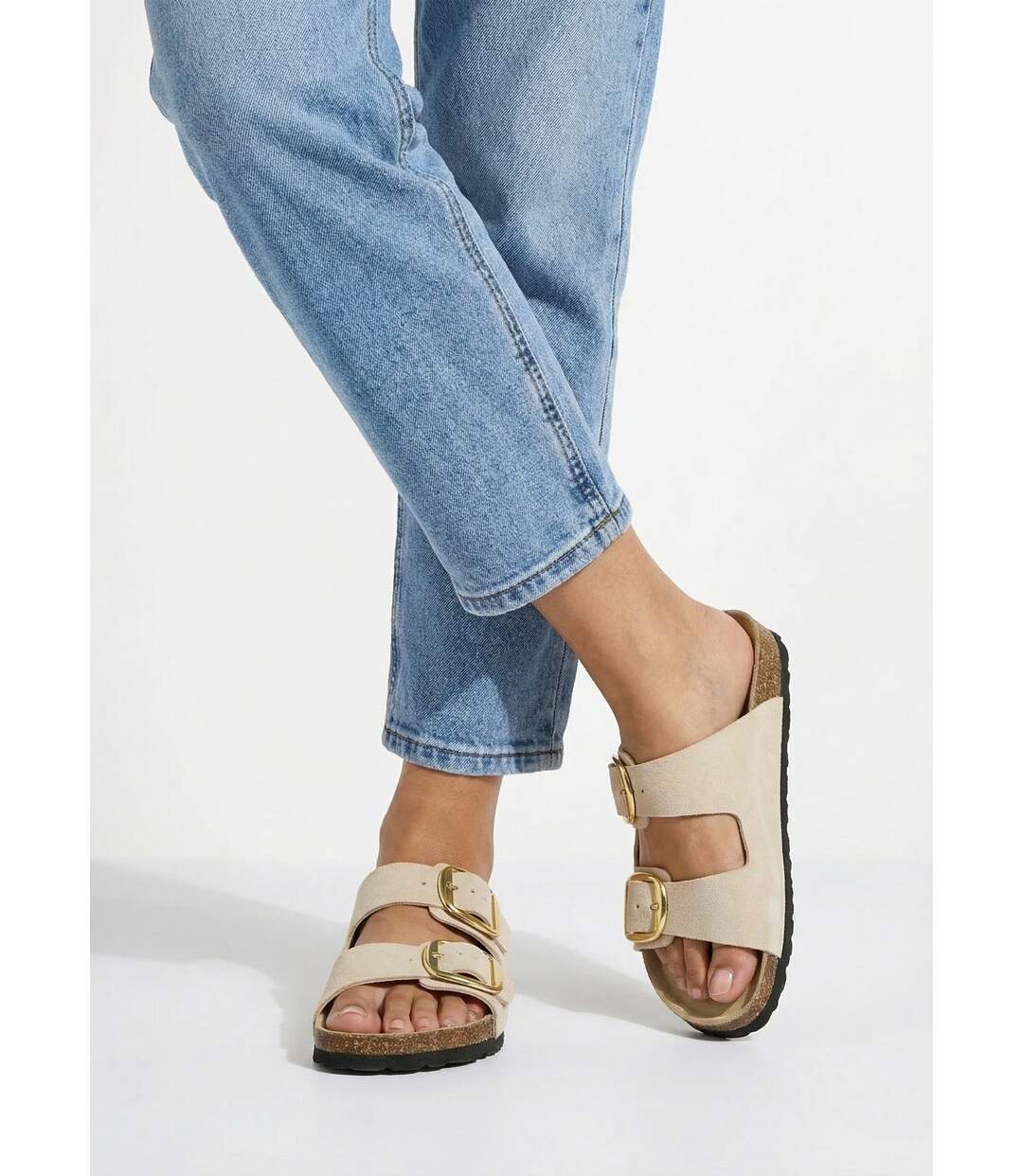 Mules ergonomiques compensées cuir à boucles-3