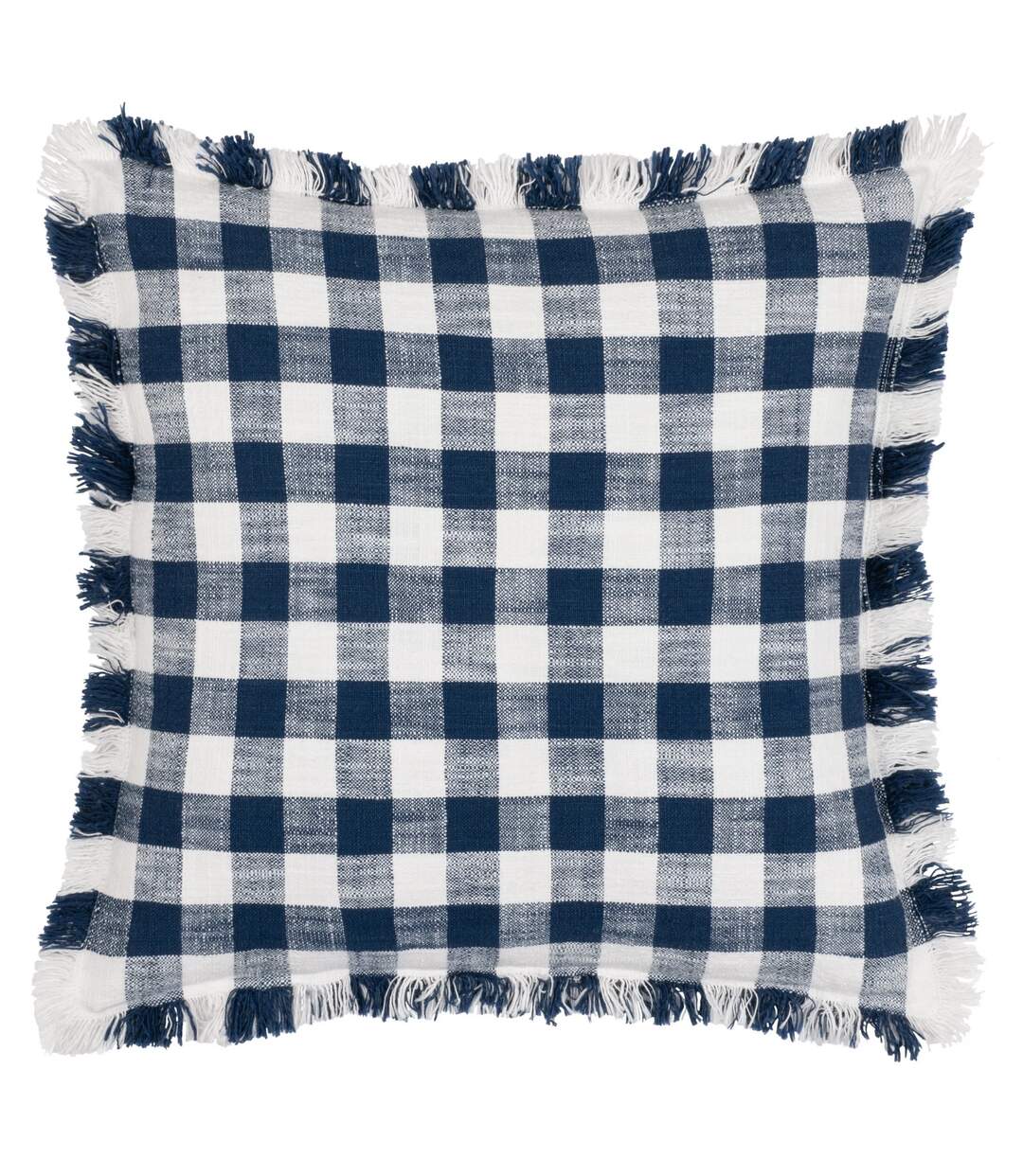 Barton fringed checked cushion cover 45cm x 45cm navy Yard-1