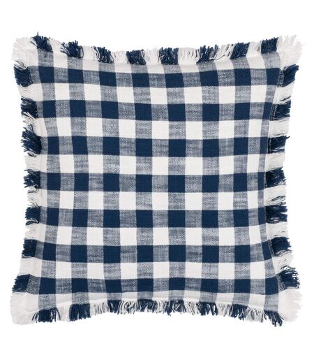 Barton fringed checked cushion cover 45cm x 45cm navy Yard