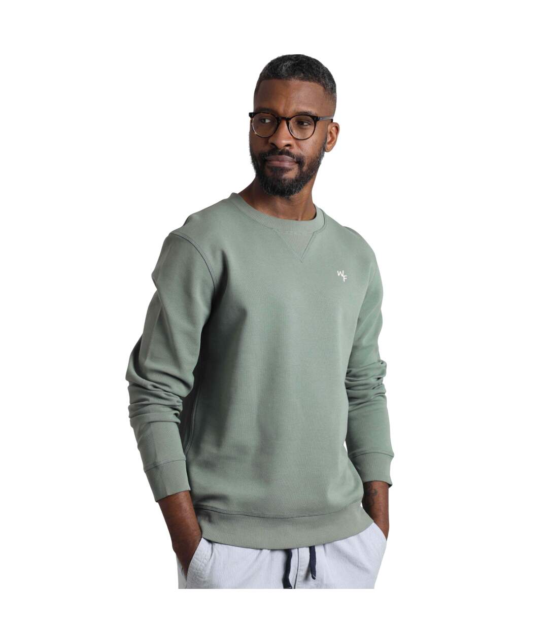 Mens carlise premium loopback crew neck sweatshirt army green Weird Fish-3