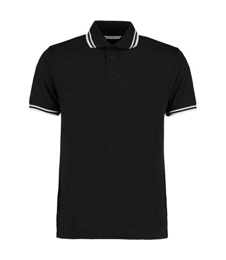 Polo Motif/style Rayure Contrastée Sur Bord Homme Noir Blanc Kustom Kit
