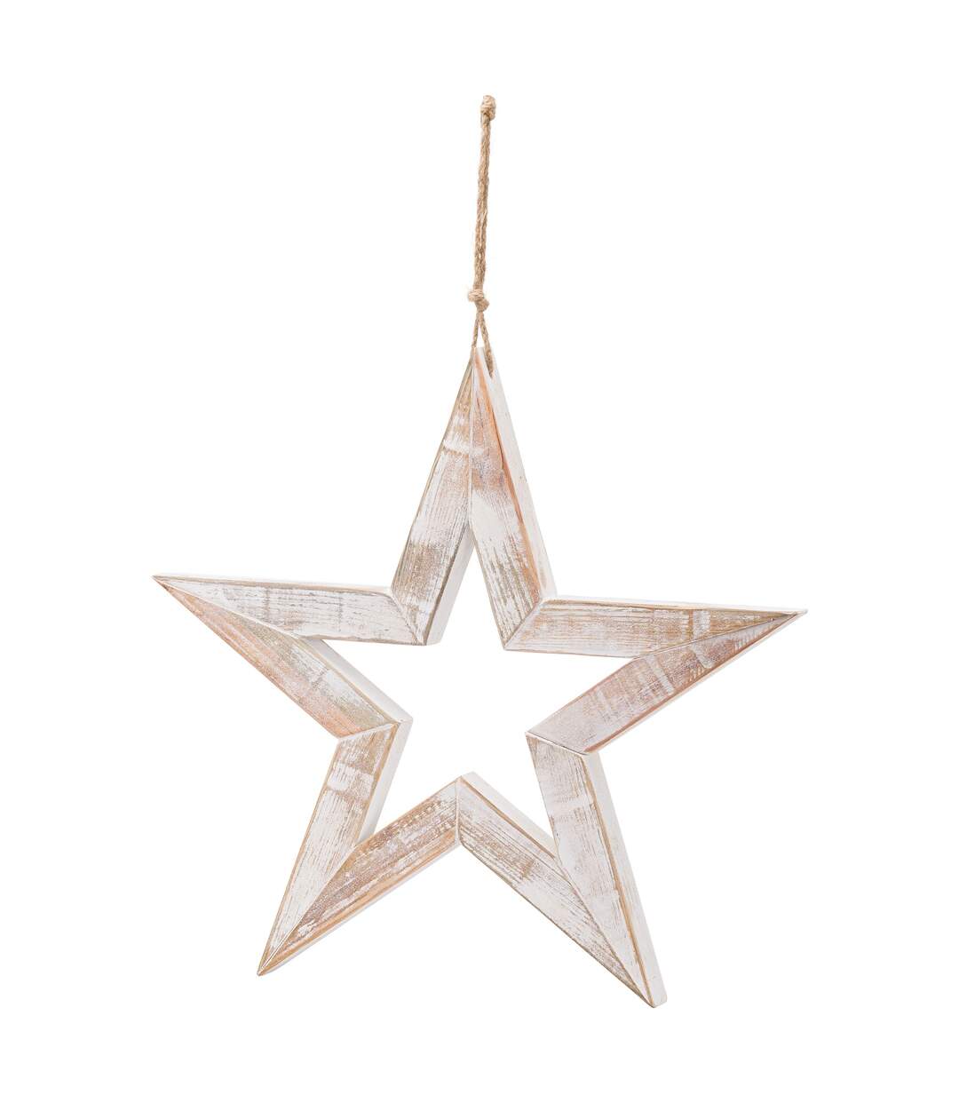 Sparkle wooden star hanging ornament one size brown/white Hill Interiors-1