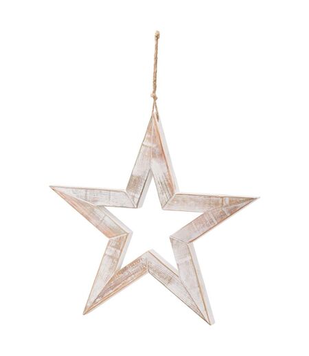 Sparkle wooden star hanging ornament one size brown/white Hill Interiors