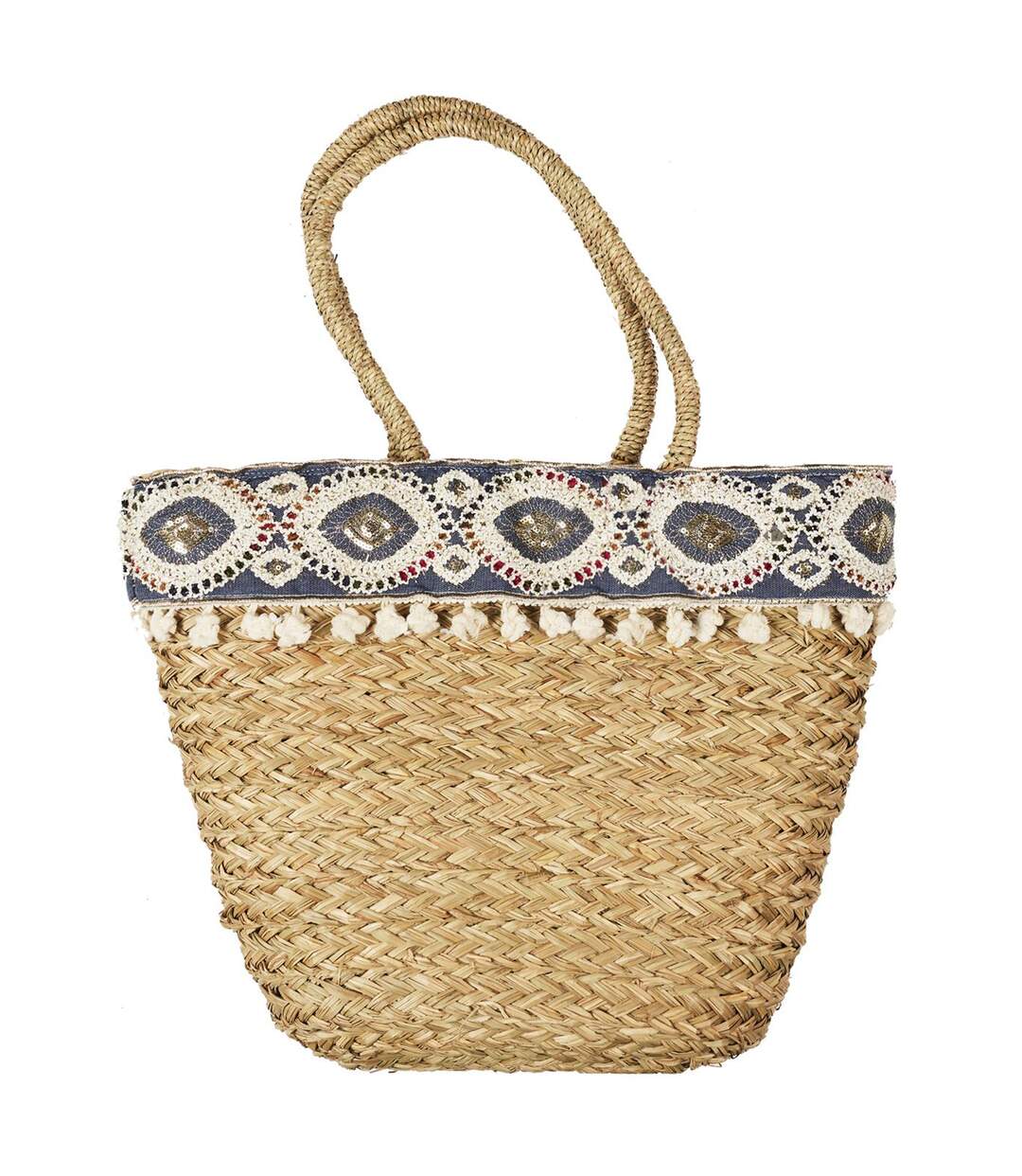 Sac de plage POP PLAYA en paille de blé tressée et macramé-1