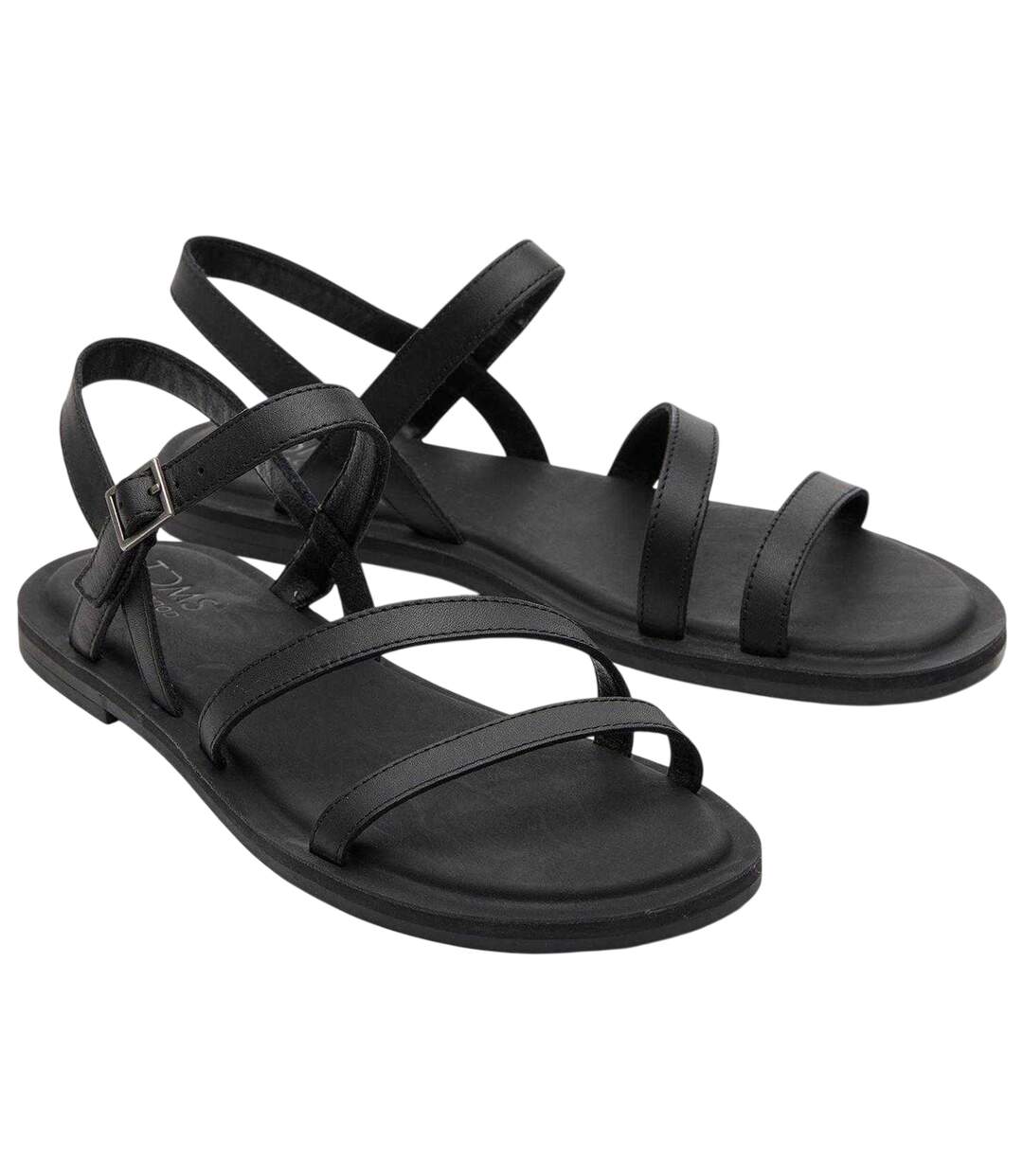Womens/ladies Kira Flat Sandals Black Toms-4