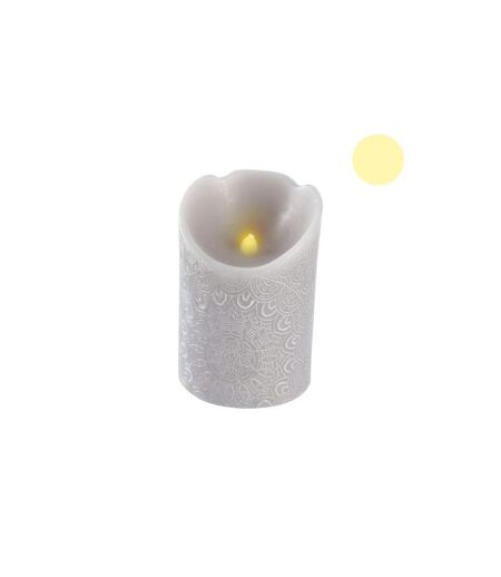 Bougie Pilier LED Mandala 11cm Gris Clair