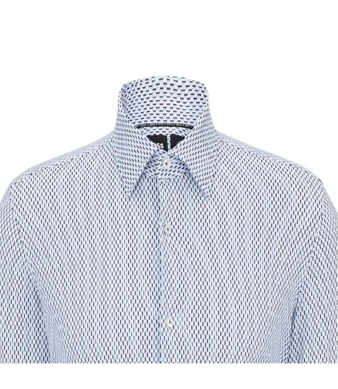 Mens Geometric Pattern Long-sleeved Shirt Pastel Blue Boss-3