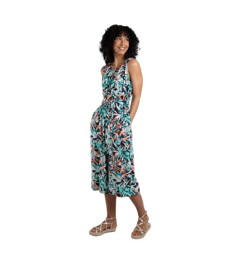 Womens/ladies nalani leaf print eco liva jumpsuit aqua blue Weird Fish