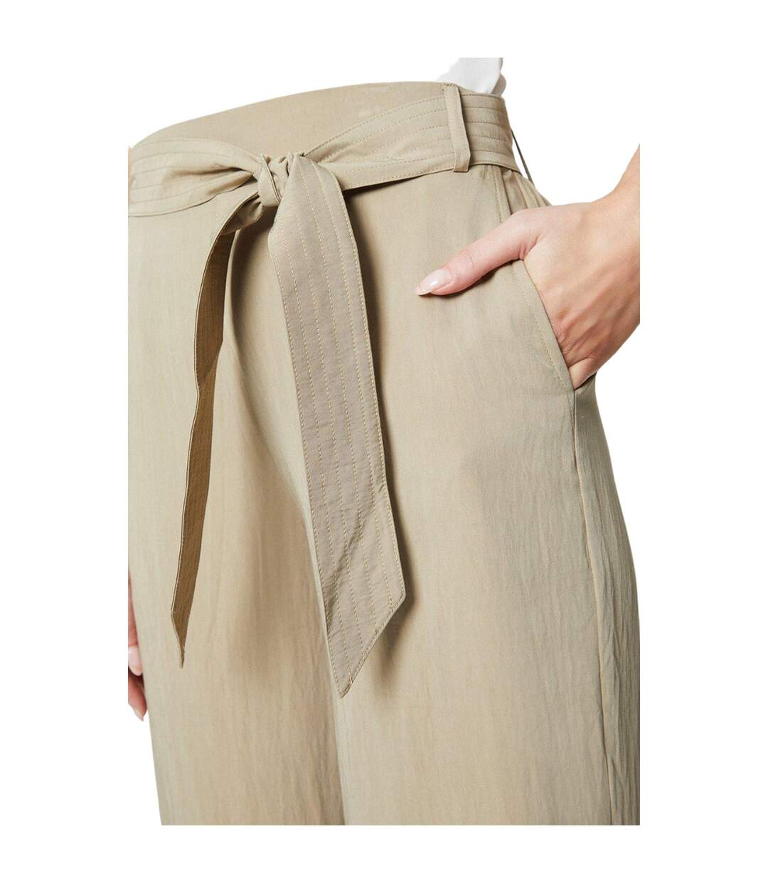 Womens/ladies stitched belt wide leg trousers stone Principles