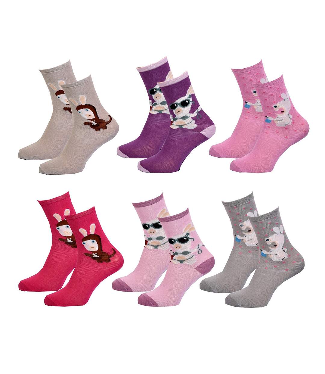 Chaussettes femme LICENCE Fantaisie-Assortiment modèles photos selon arrivages- Pack de 9 paires Surprise Lapins Crétins-2