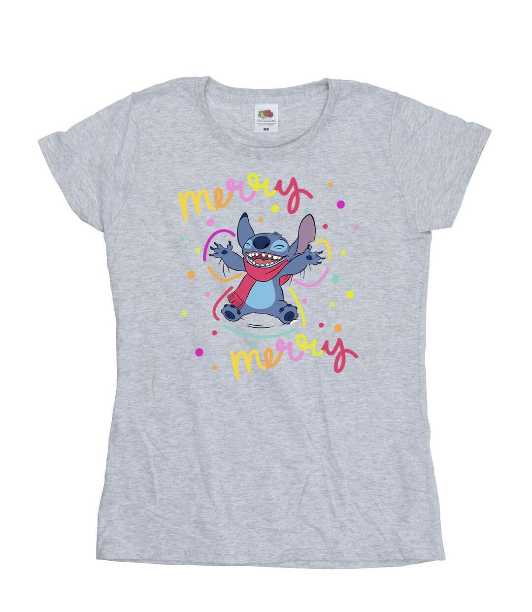 Disney T-shirt en coton Lilo & Stitch Joyeux arc-en-ciel Femme/Femme (Gris sportif) - UTBI26086-1