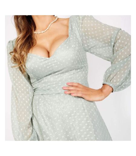 Krisp Womens/Ladies Dotted Dobby Sweetheart Blouson Sleeve Maxi Dress (Light Green) - UTKP338